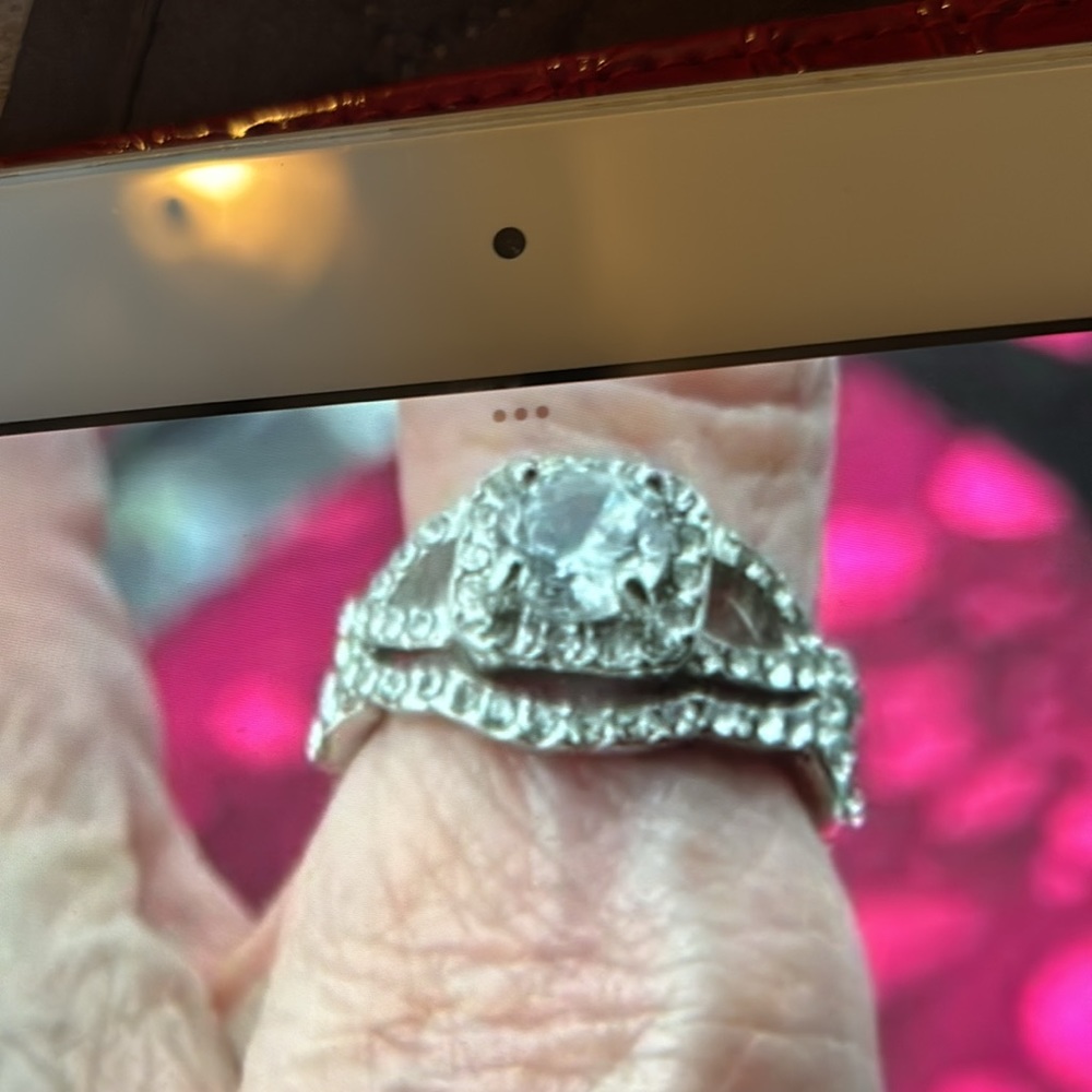 Ladies ss/rhodium round ring, has band that nestles next to it - Picture 3 of 6